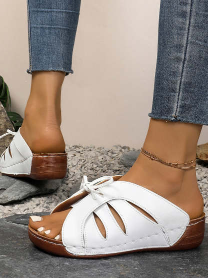 Hollow Out Wedge Slides with Bow