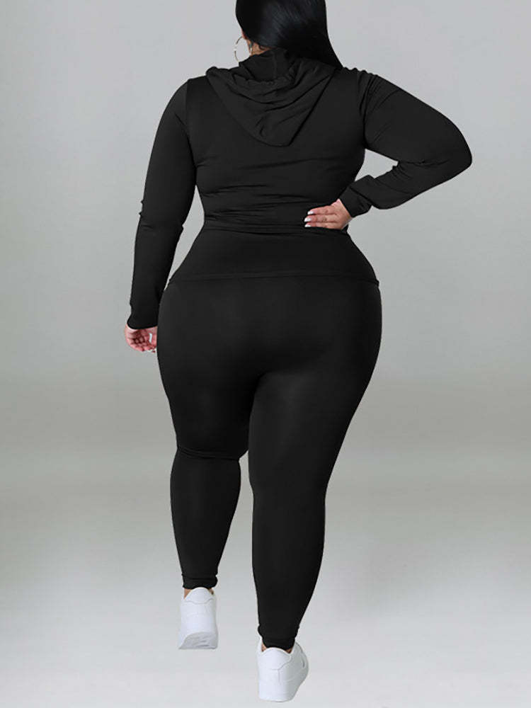 Solid Color Hoodie Pants Set