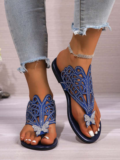 Butterfly Rhinestone Beach Flip Flops
