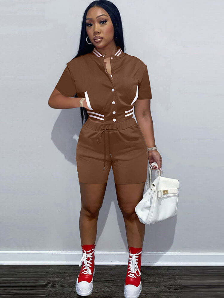 Two Piece Short Sleeve Color Block Baseball Tracksuit