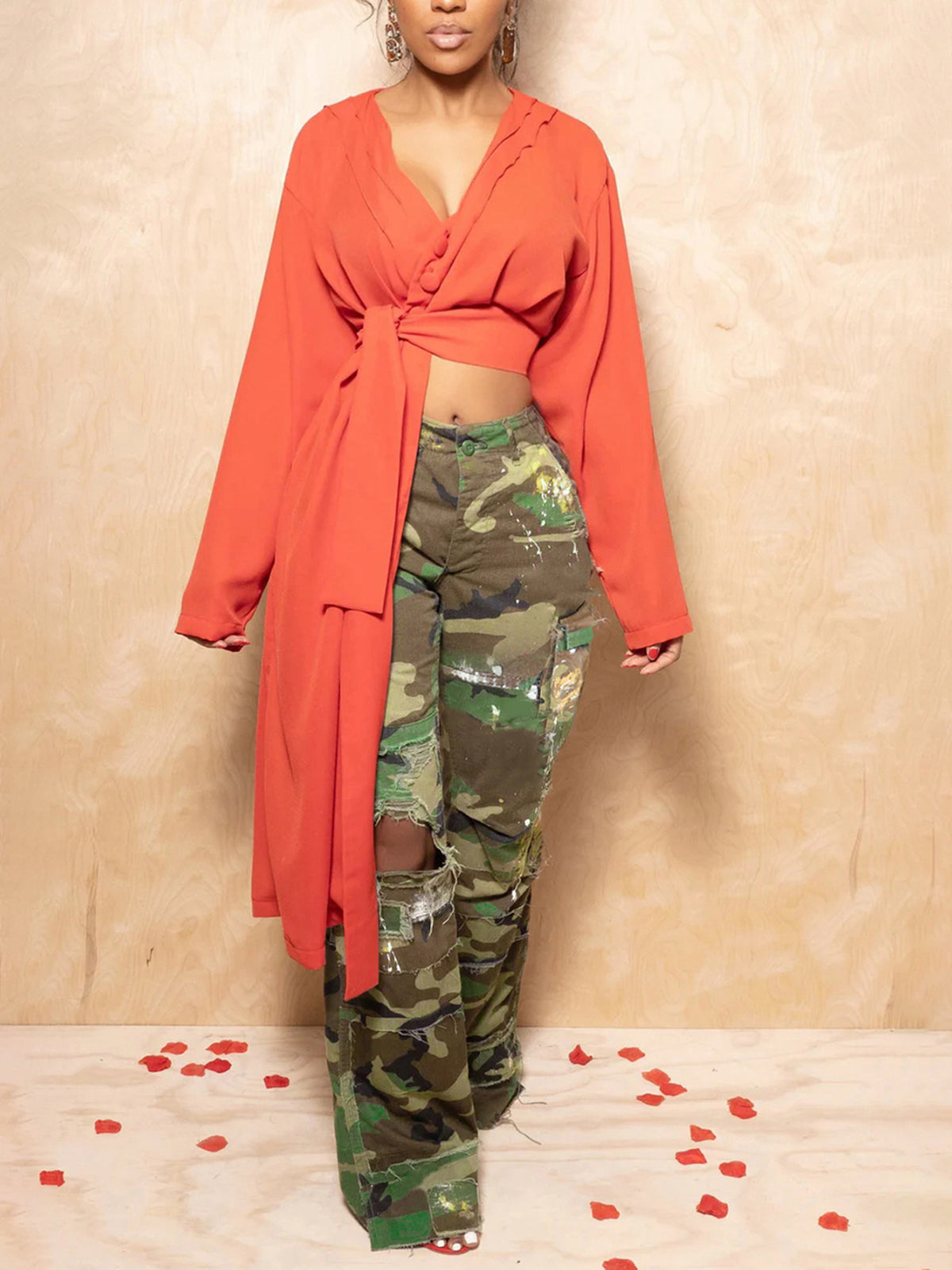 Camouflage Distressed Cargo Pants