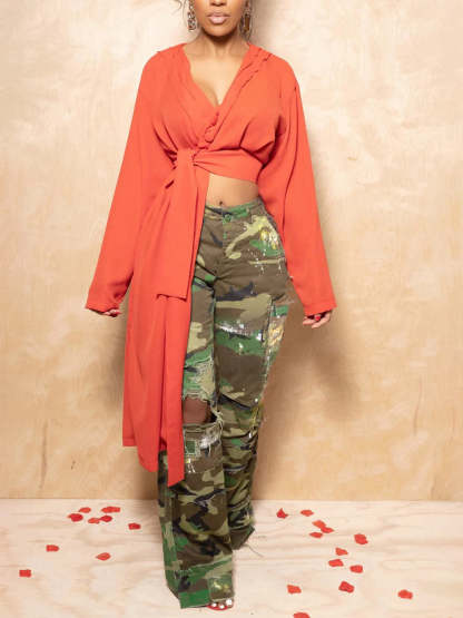 Camouflage Distressed Cargo Pants