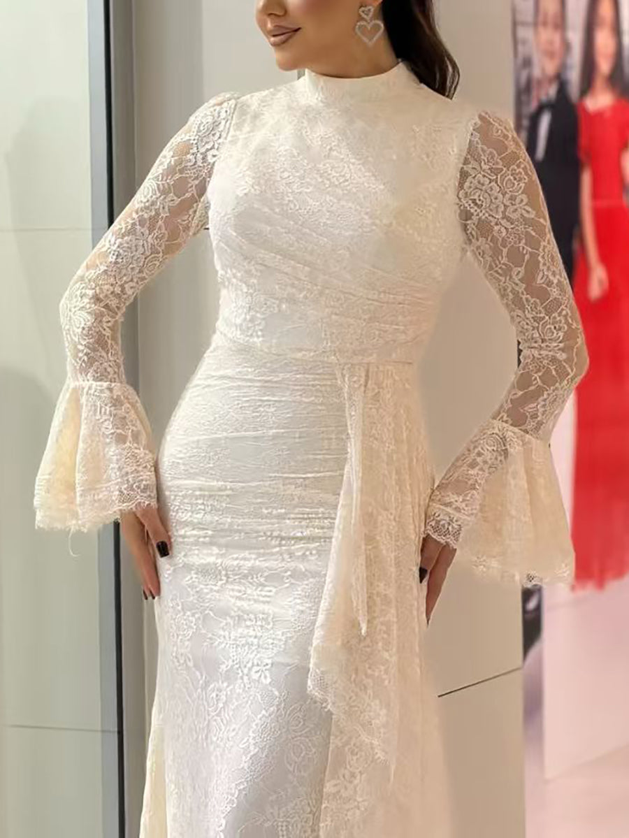 Lace Ruffle Flared Sleeve Maxi Dress