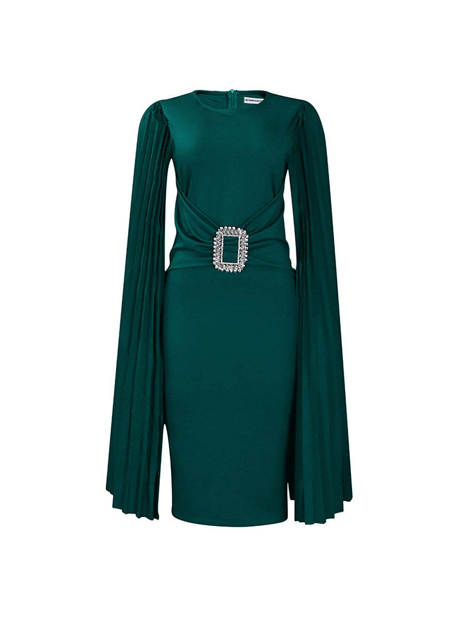 Pleated Cape Sleeve Midi Dress