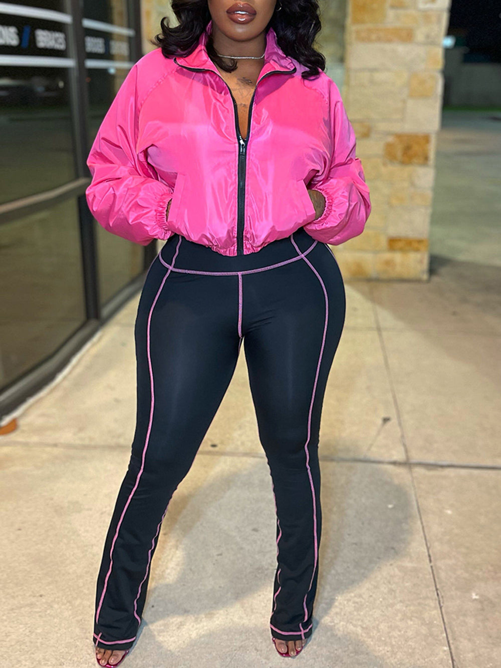 Zip-Up Cropped Jacket Leggings Set