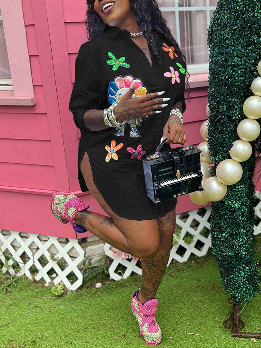 Pearl Floral Print Shirt Dress