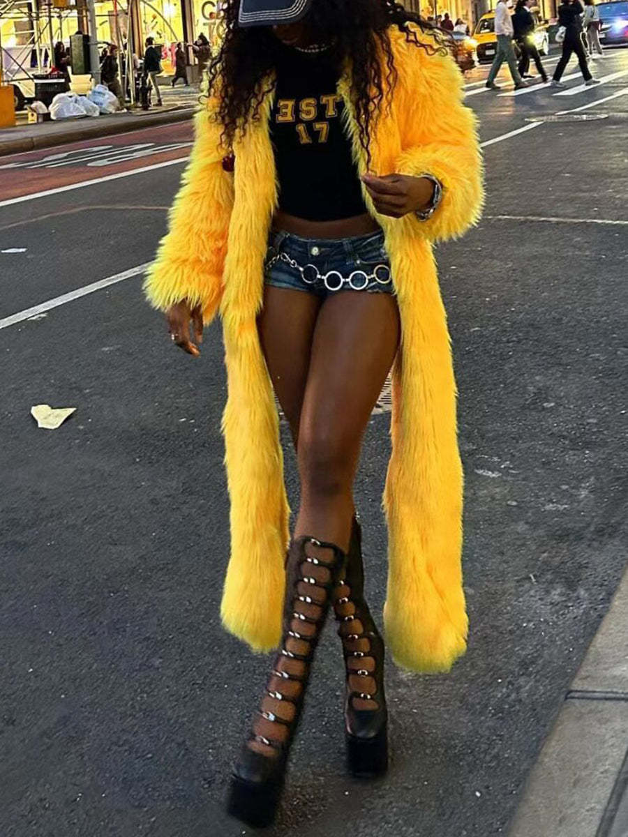 Solid Color Thick Fur Coat