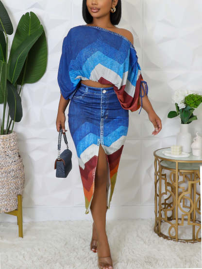 Off Shoulder Colorful Skirt Set