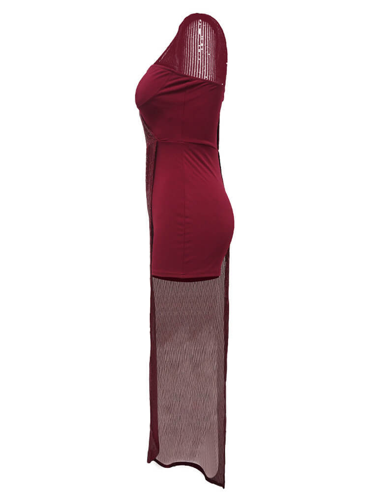 One Shoulder Sequin Patchwork Bodycon Romper