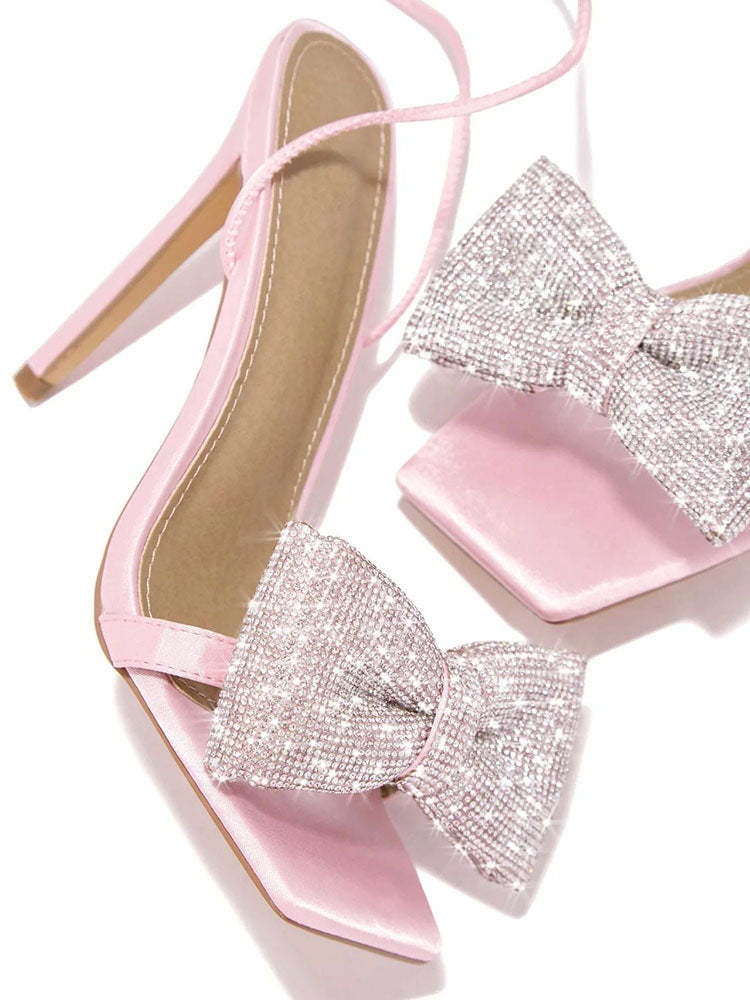 Glitter Bow Tie Open Toe Heel