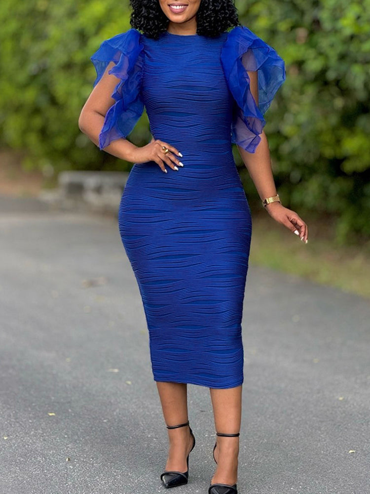 Ruffle Sleeve Patchwork Midi Dress