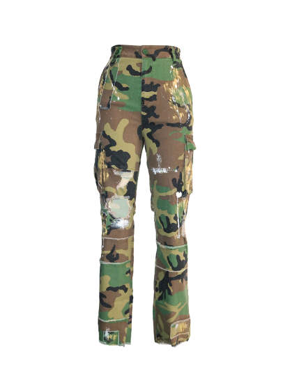 Camouflage Distressed Cargo Pants