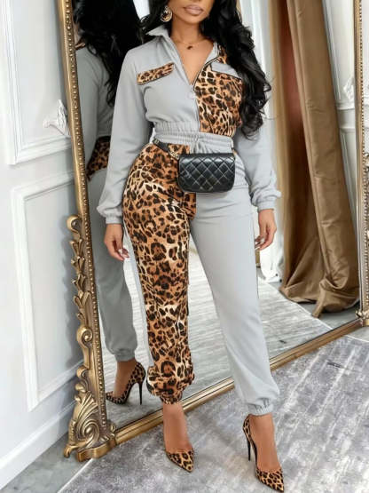 Two Pieces Leopard Patchwork Pants Set