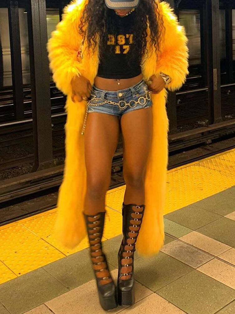 Solid Color Thick Fur Coat