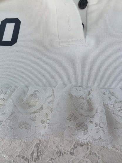 Lace Trim Letter Print Top Pleated Skirt Set