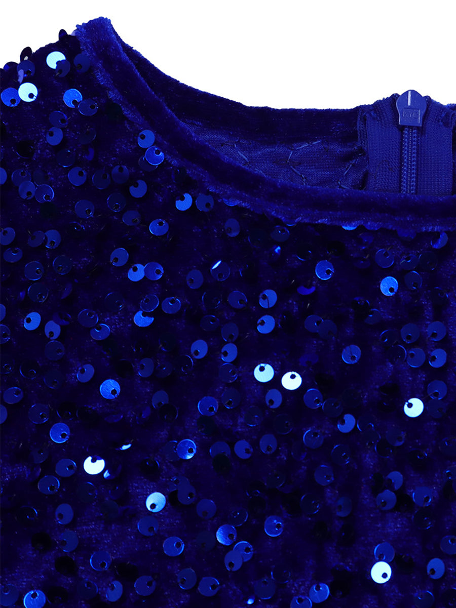 Long Sleeve Solid Color Sequin Dress