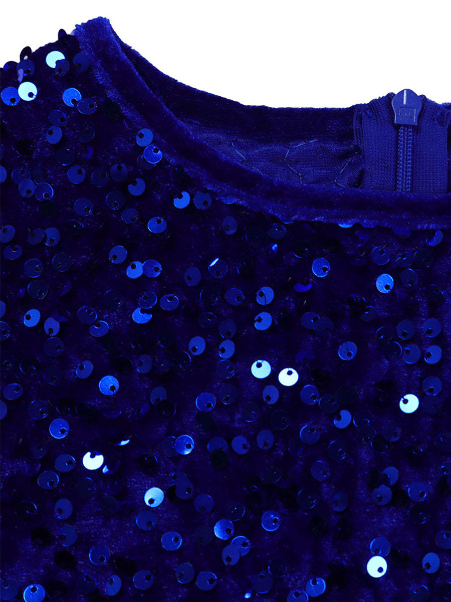 Long Sleeve Solid Color Sequin Dress
