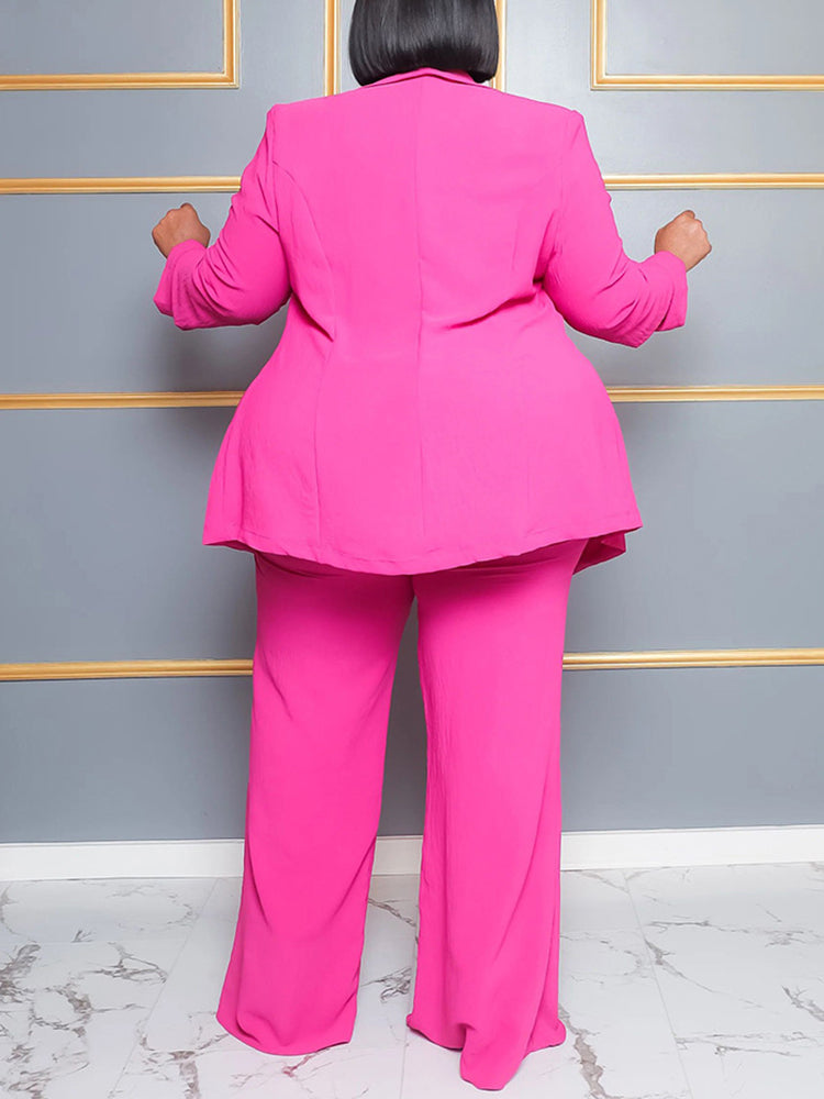 Plus Size Belted Blazer Pants Set