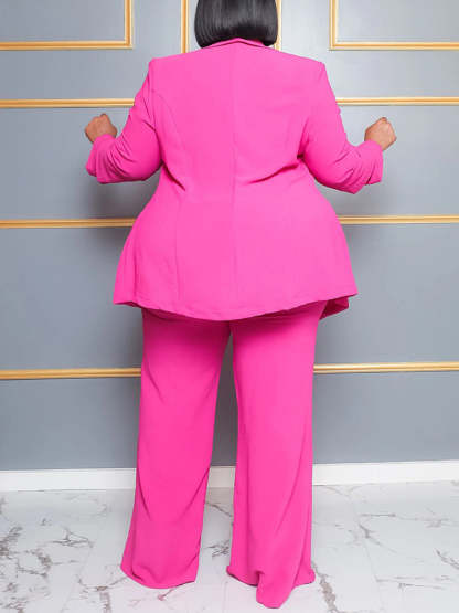 Plus Size Belted Blazer Pants Set