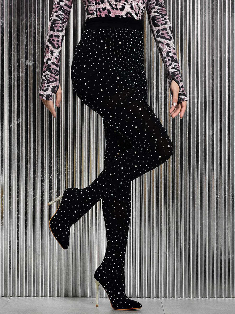 Rhinestone Stiletto Pointed Toe Pants Boots