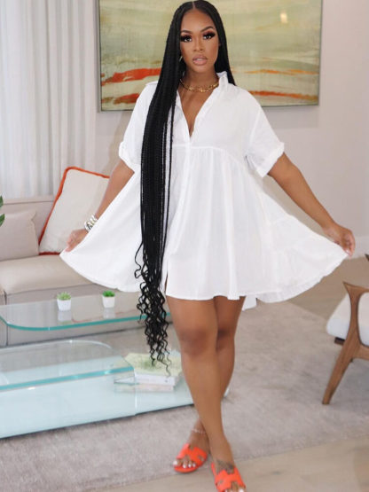 Short Sleeve Ruffle Swing Mini Dress
