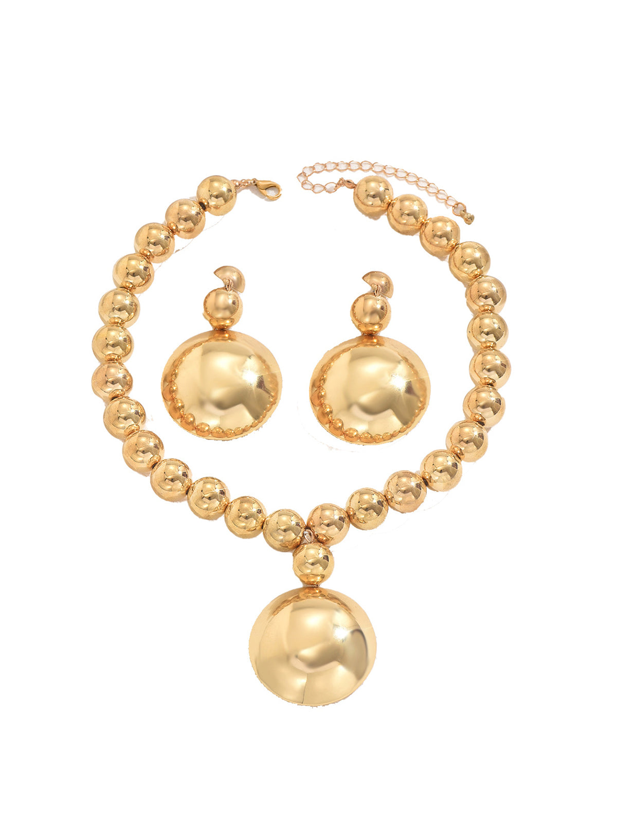 Metal Beaded Necklace Earrings Jewelry Set