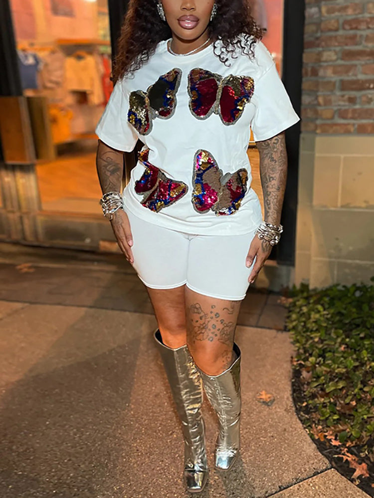 Butterfly Sequin Shorts Set