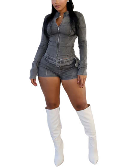 Two Piece Denim Shorts Set