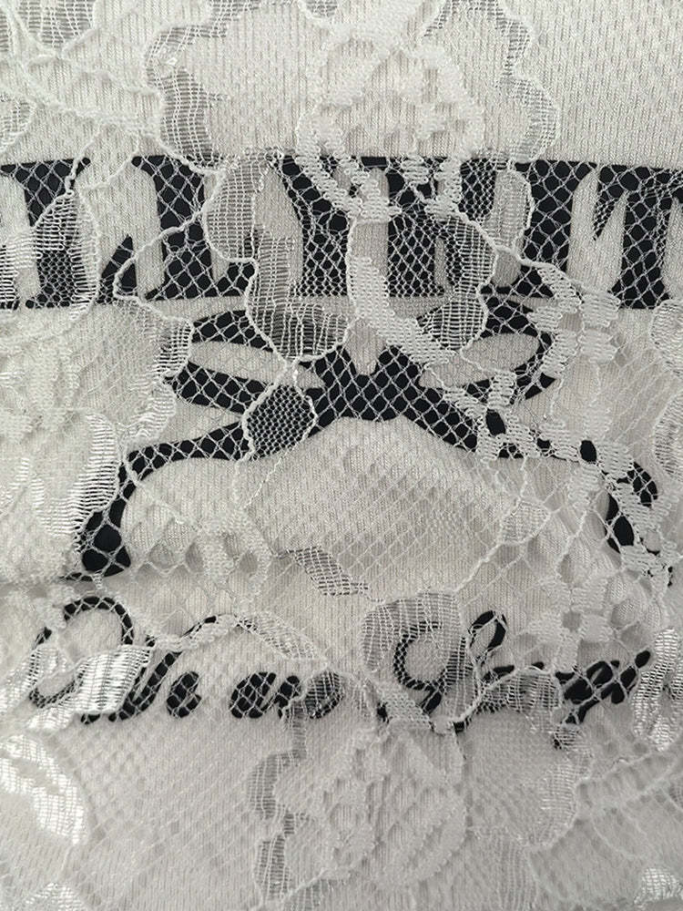 Lace Trim Letter Print Top Pleated Skirt Set