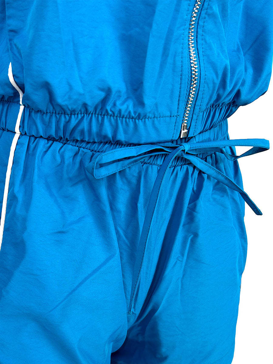 Zipper Colorblock Long Sleeve Shorts Set