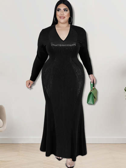 Long Sleeve Sequin Patchwork Maxi Dress