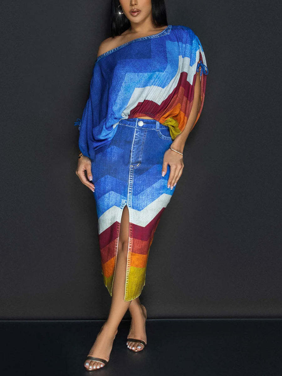 Off Shoulder Colorful Skirt Set