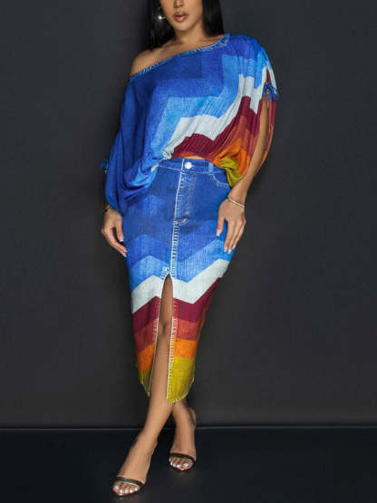 Off Shoulder Colorful Skirt Set