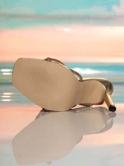 Rhinestone Ankle-Wrap High Heel Sandals