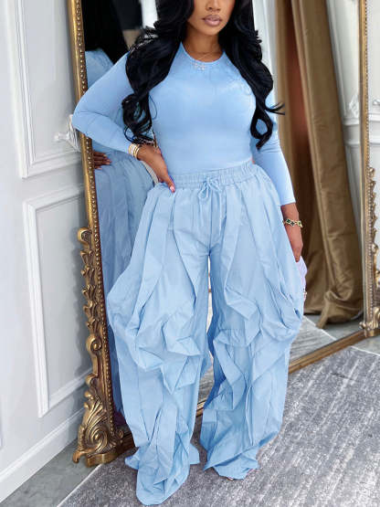 Two Piece Layered Ruched Pants Set