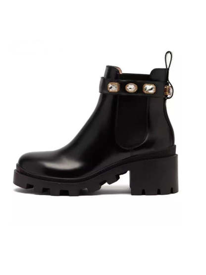 Rhinestone Buckle Platform Chelsea Ankle Boots