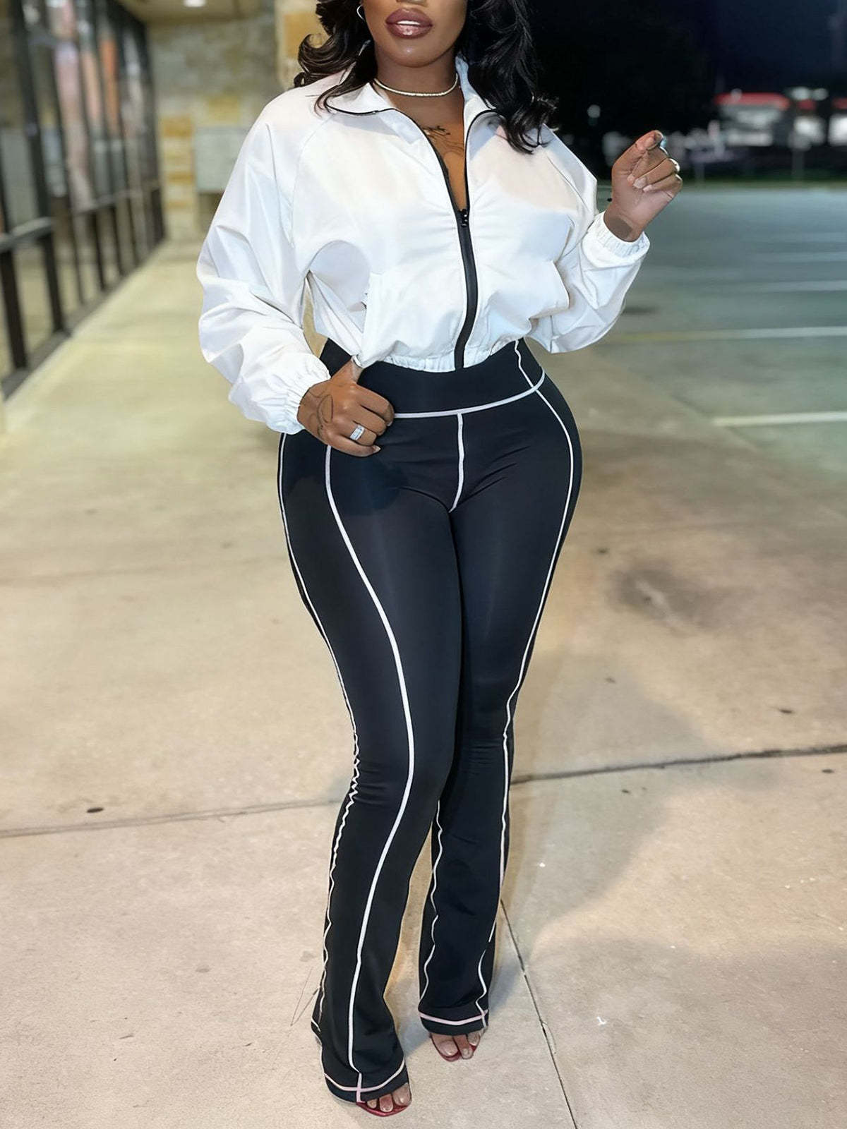 Zip-Up Cropped Jacket Leggings Set