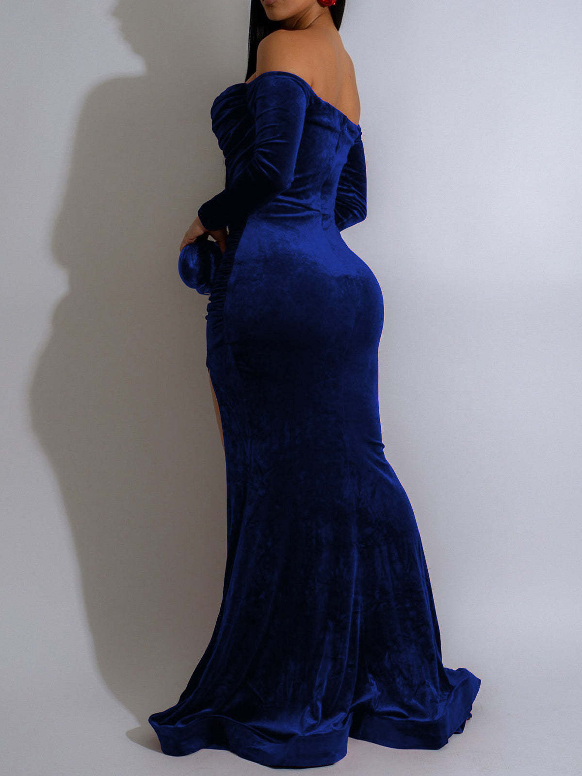 Off Shoulder Velvet Split Maxi Dress