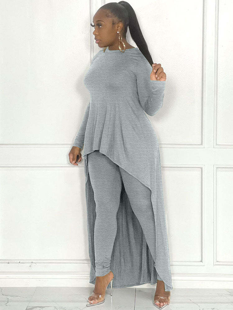 Irregular Top and Skinny Pants Two-Piece Set