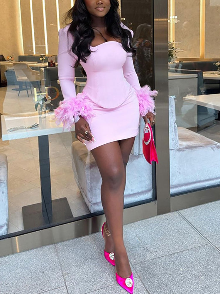 Two Piece Feather Skirt Set