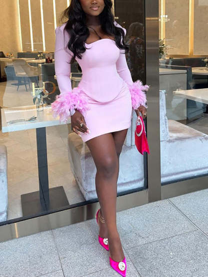 Two Piece Feather Skirt Set