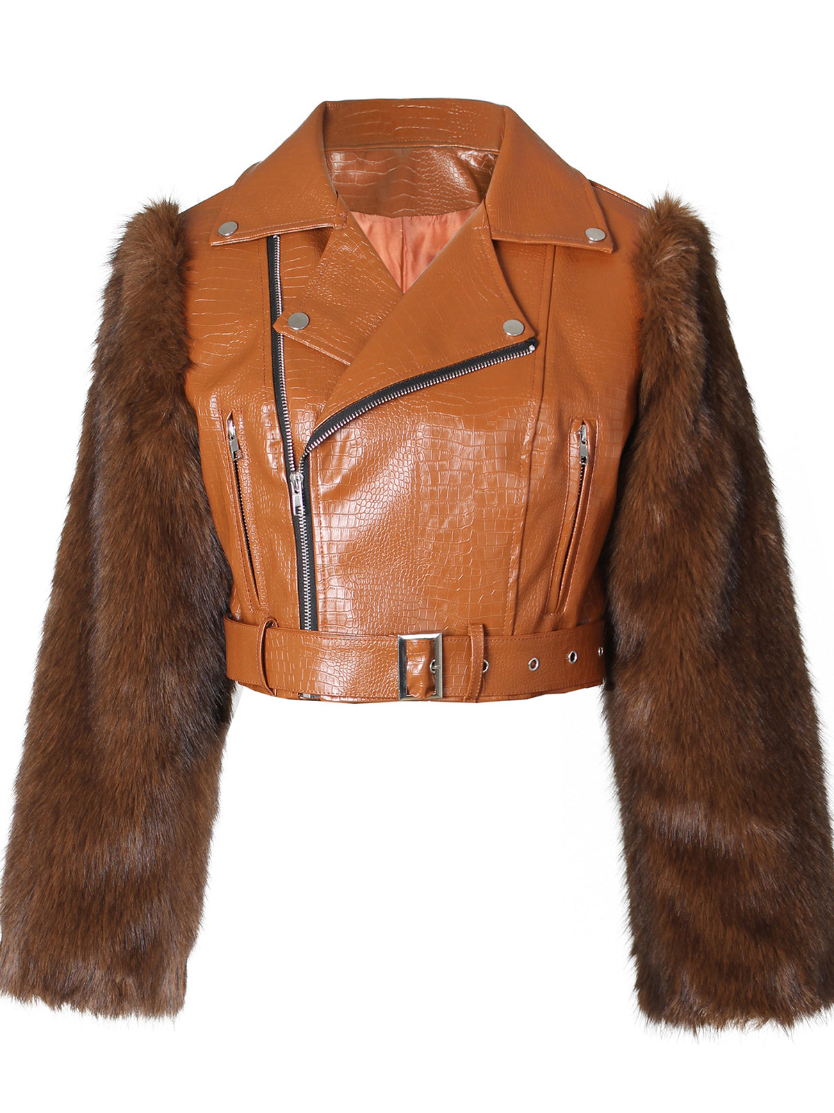 PU Leather Patchwork Moto Jacket