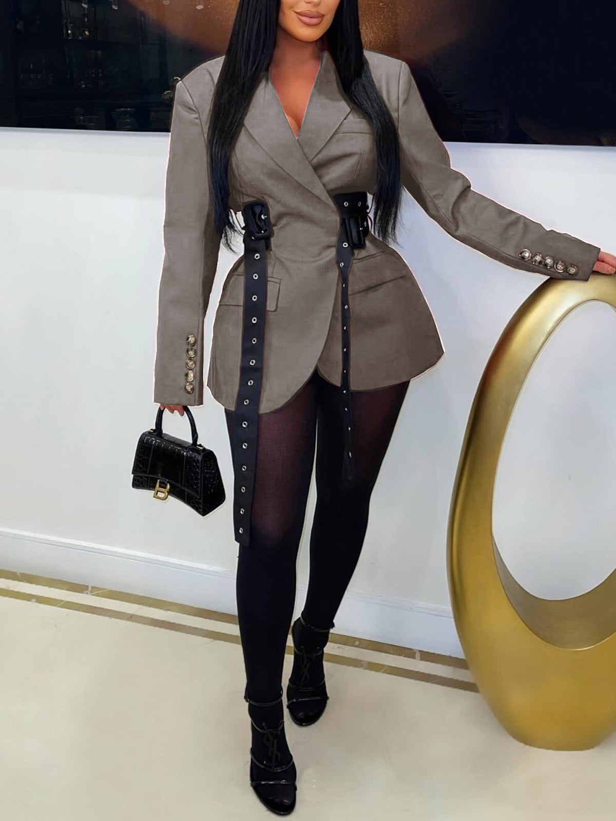 Belted Button Blazer Jacket