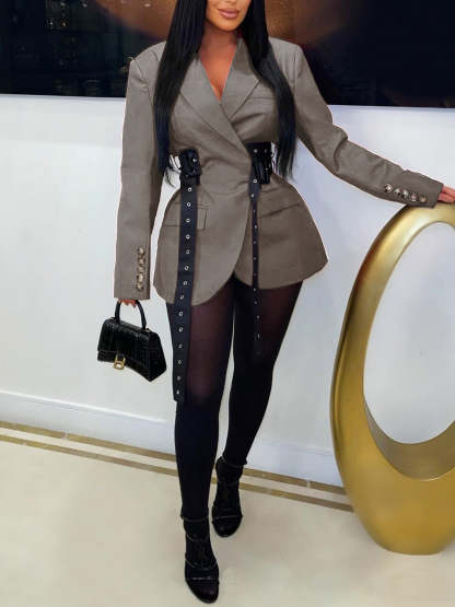 Belted Button Blazer Jacket