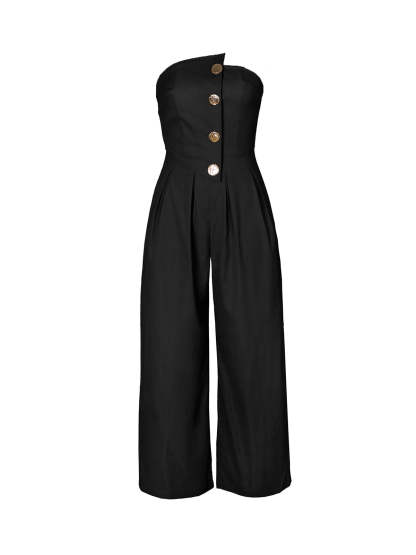 Strapless Button Wide-Leg Jumpsuit