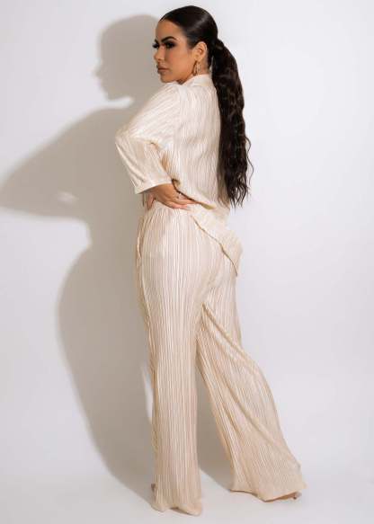 Two Piece Pleated Shirt Wide Leg Pants