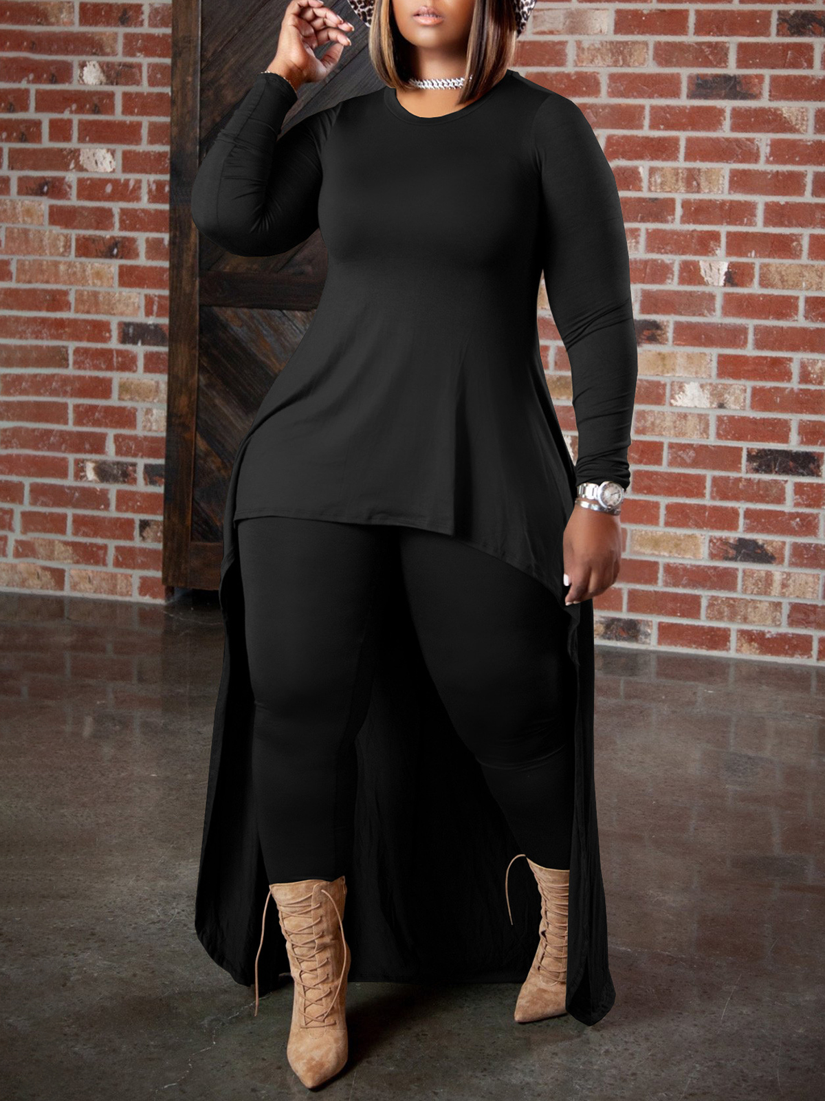 Irregular Top and Skinny Pants Two-Piece Set