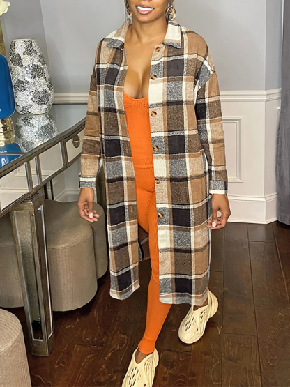 Plaid Button Down Long Shirt Jacket