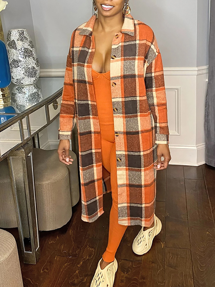 Plaid Woolen Button Down Cardigan Coat | Women's Outerwear