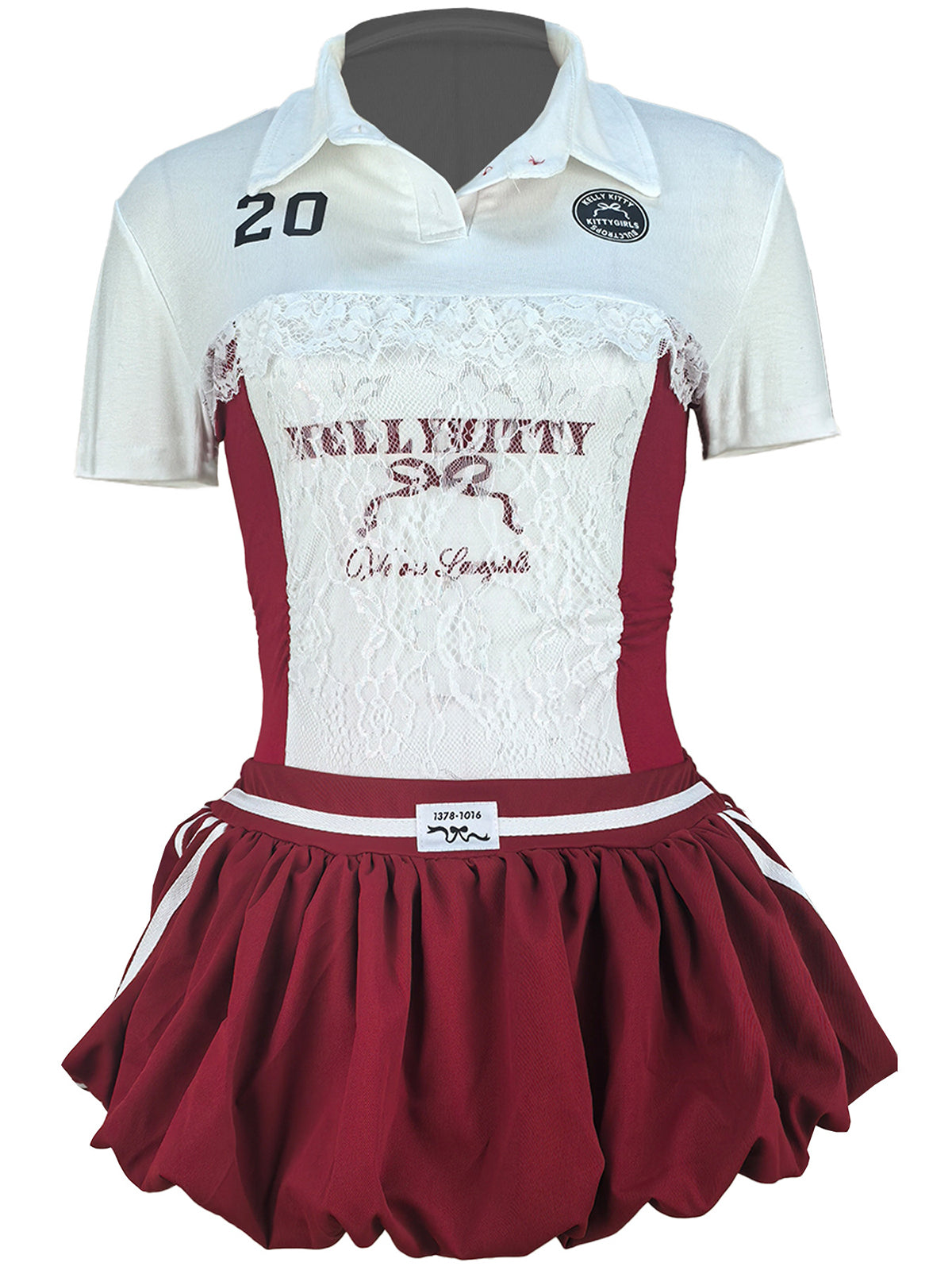 Lace Trim Letter Print Top Pleated Skirt Set